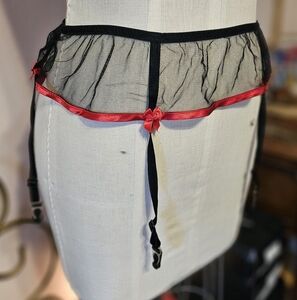 Frederick's of Hollywood Black and Red Sheer Briefs with Playful Bow